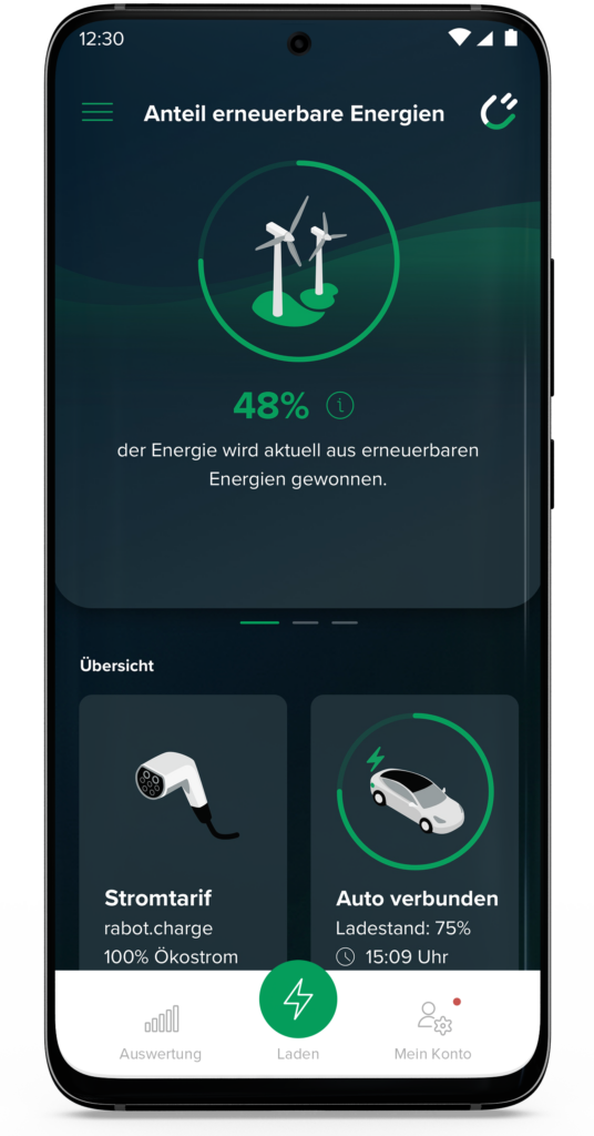 Rabot Charge App, um den Verbrauch und deine Stromkosten zu verwalten sowie um dein Elektroauto smart zu laden.