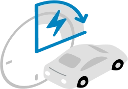 Icon eines Elektroautos mit einem blauen Blitzsymbol und einem Pfeil, der auf Energieaufladung hinweist. Das Symbol repräsentiert die Ladung von Elektrofahrzeugen.