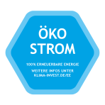 Blaues KlimaInvest Ökostrom Zertifikat, Strom zu 100% aus europäischen Wasser-, Windkraft- und Solarenergieanlagen